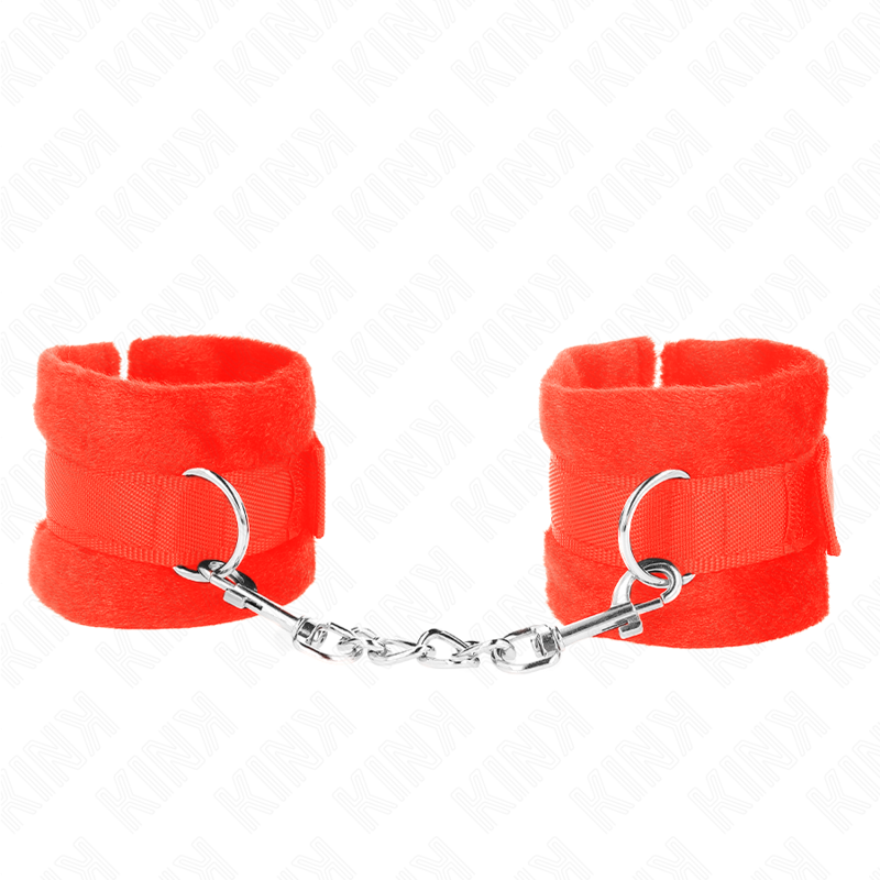 KINK - BEGINNER FUR HAND CUFFS RED 30 X 7 CM