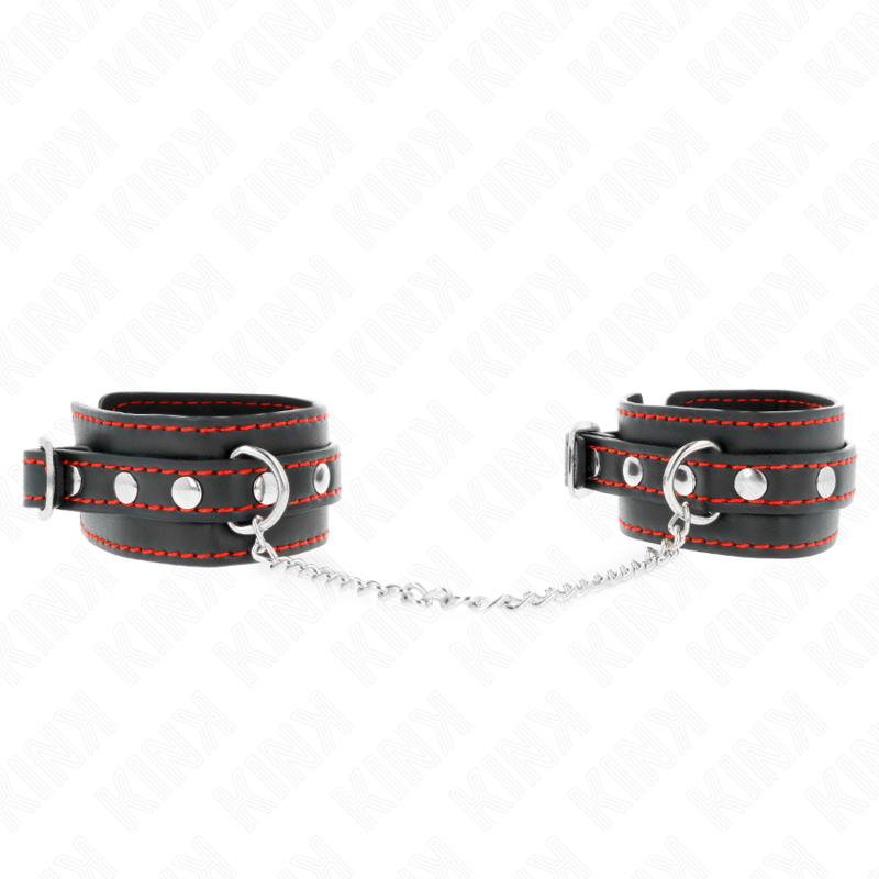 KINK - PEQUEÑAS MUÑECAS DE RESTRICCIÓN NEGRAS CON FORRO ROJO AJUSTABLES 14-24 CM X 3,5 CM