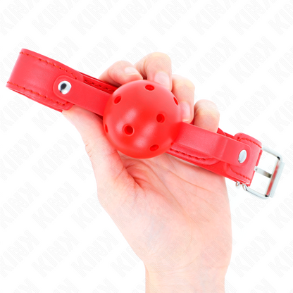 KINK - MORDAZA DE PELOTA TRANSPIRABLE ROJA DE 4,5 CM 65 x 2,5 CM