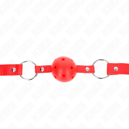 KINK - MORDAZA DE BOLA TRANSPIRABLE DE 4 CM CON DOBLE REMACHE MODELO 1 ROJO 62,5 x 2,5 CM AJUSTABLE 42-58 CM