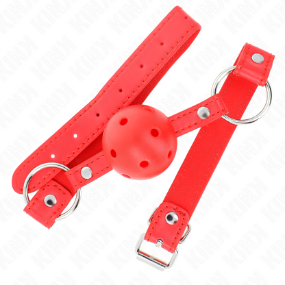 KINK - MORDAZA DE BOLA TRANSPIRABLE DE 4 CM CON DOBLE REMACHE MODELO 1 ROJO 62,5 x 2,5 CM AJUSTABLE 42-58 CM