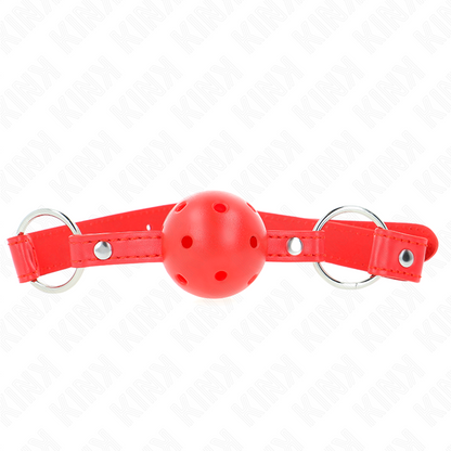 KINK - MORDAZA DE BOLA TRANSPIRABLE DE 4 CM CON DOBLE REMACHE MODELO 1 ROJO 62,5 x 2,5 CM AJUSTABLE 42-58 CM