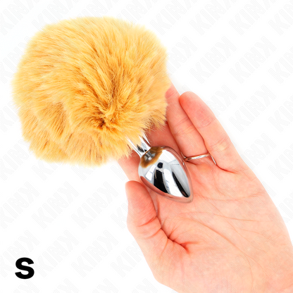 KINK - STAINLESS STEEL PLUG 7 x 3 CM WITH BEIGE FAUX FUR RABBIT TAIL 8 CM