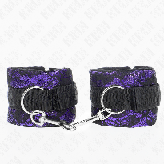 KINK - SUJETADORES DE MUÑECAS DE ENCAJE DE TERCIOPELO CORTO Y ATADURA DE NYLON MORADO/NEGRO 23 X 6,5 CM