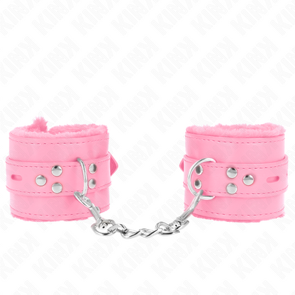 KINK - SUJETADORES DE MUÑECAS CON FORRO DE PIEL Y AGUJEROS CUADRADOS CINTURÓN ROSA Y ROSA AJUSTABLE 17-29 CM X 6 CM