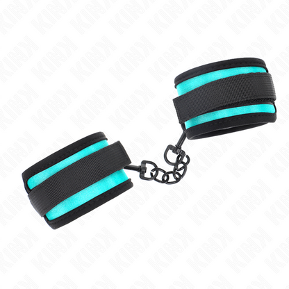 KINK - RESTRICCIONES DE MUÑECAS DE NYLON CON GANCHO Y BUCLE, NEGRAS Y AZULES, AJUSTABLES, 18-32 CM X 5 CM