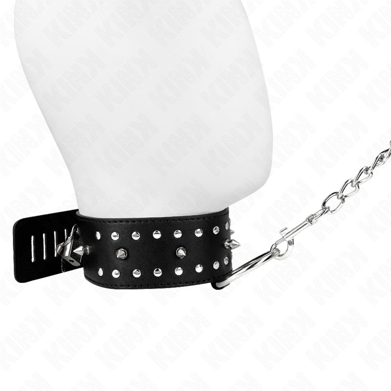 KINK - NECKLACE WITH LEASH 65 CM WITH SILVER STUDS MODEL 1 ADJUSTABLE 36-43 CM X 5 CM