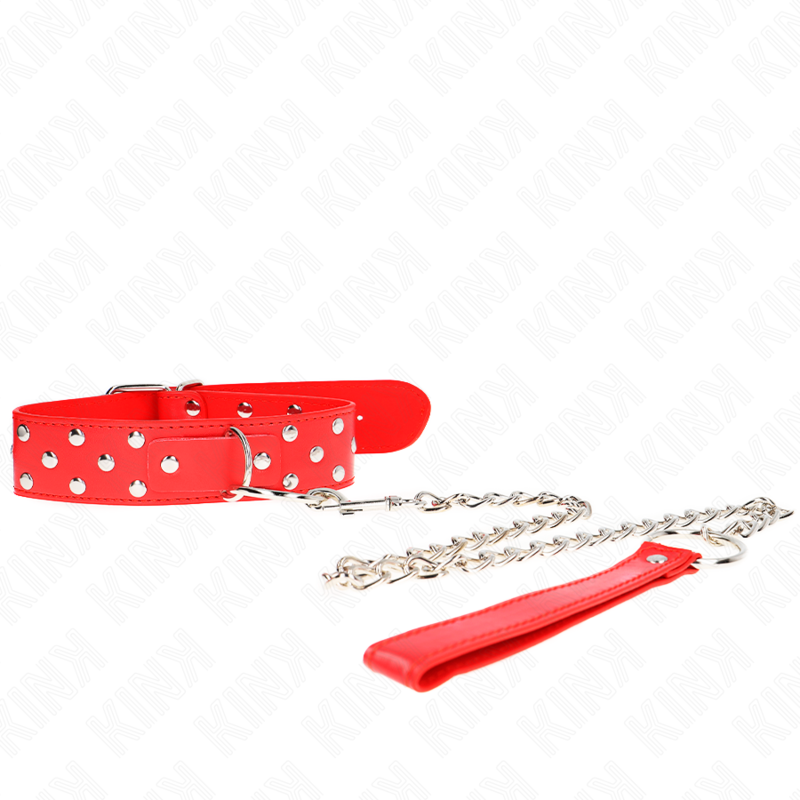 KINK - COLLAR CON CORREA DE REMACHE Y CINTURÓN 65 CM ROJO AJUSTABLE 36-50 CM X 3,8 CM