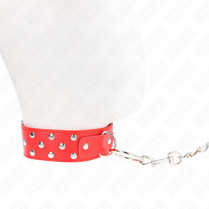 KINK - COLLAR CON CORREA DE REMACHE Y CINTURÓN 65 CM ROJO AJUSTABLE 36-50 CM X 3,8 CM