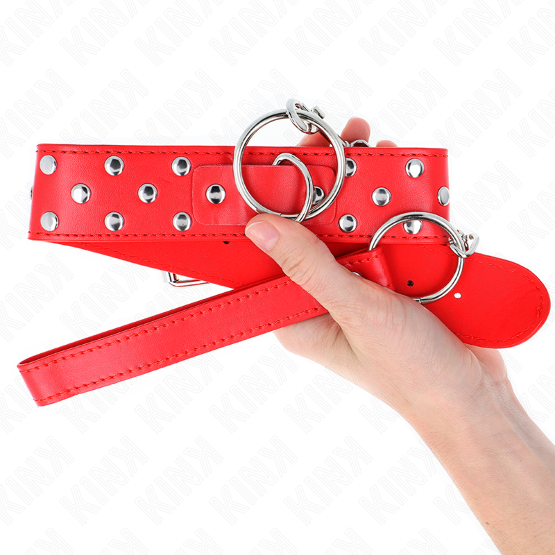 KINK - COLLAR CON CORREA DE REMACHE Y CINTURÓN 65 CM ROJO AJUSTABLE 36-50 CM X 3,8 CM