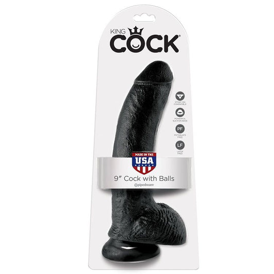 KING COCK - 9 DILDO NEGRO CON BOLAS 22,9 CM