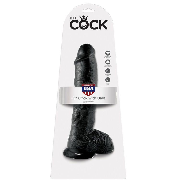 KING COCK - 10 DILDO BLACK WITH BALLS 25.4 CM