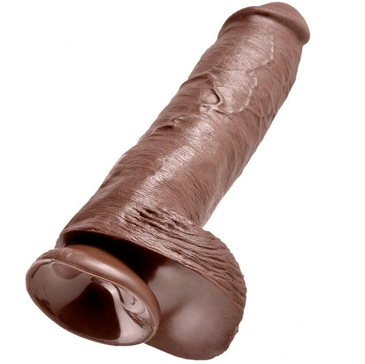 KING COCK - 11 DILDO MARRÓN CON BOLAS 28 CM