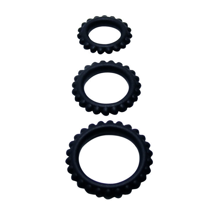 BAILE - TITAN SET 3PCS COCK RING BLACK 2.8 + 2.4 + 1.9 CM