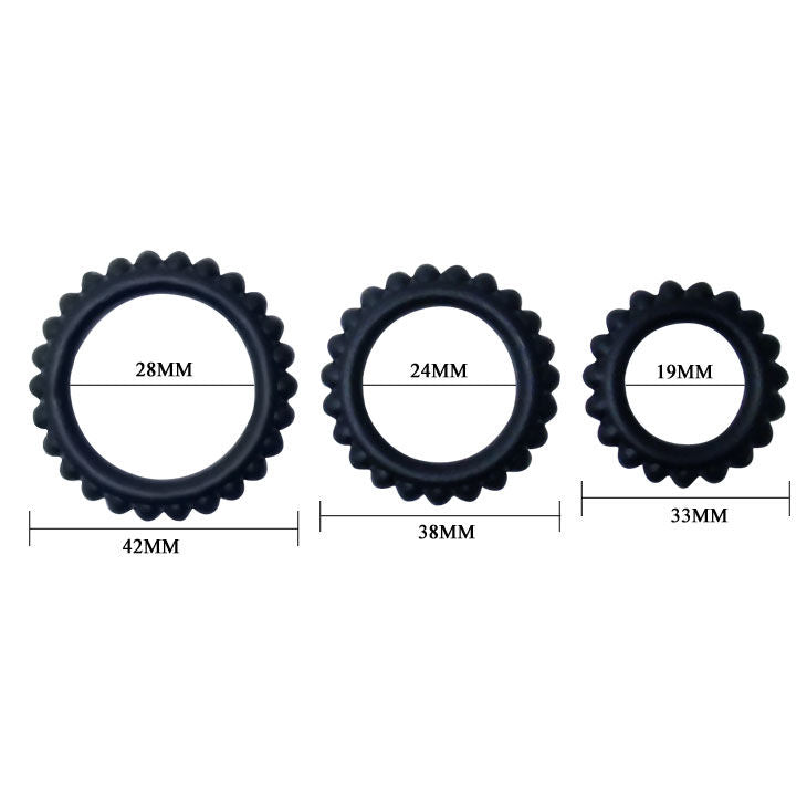 BAILE - TITAN SET 3PCS COCK RING BLACK 2.8 + 2.4 + 1.9 CM