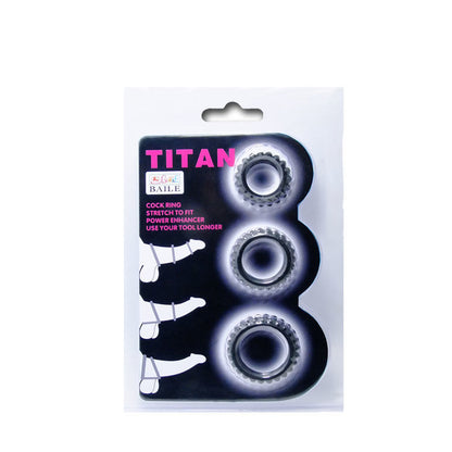 BAILE - TITAN SET 3PCS COCK RING BLACK 2.8 + 2.4 + 1.9 CM