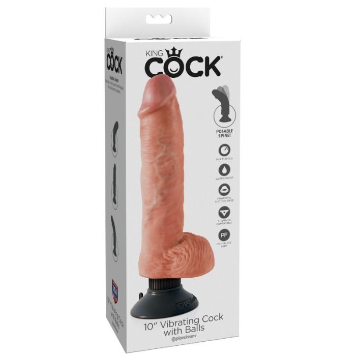 KING COCK - PENE VIBRADOR CON BOLAS DE 25,5 CM COLOR CARNE