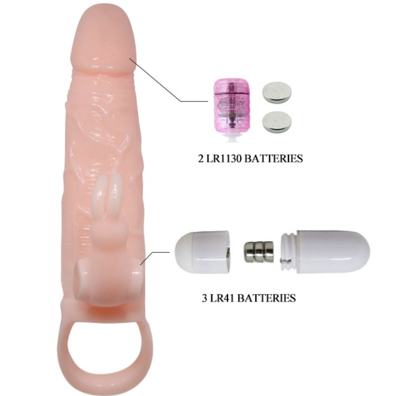 BAILE - BRAVE MAN PENIS COVER WITH RABBIT AND DOUBLE ENGINE FLESH 16.5 CM