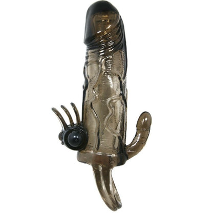 BAILE - BRAVE MAN FUNDA PARA PENE CON ESTIMULACIÓN DE CLÍTORIS Y ANAL DOBLE BALA NEGRA 16,5 CM