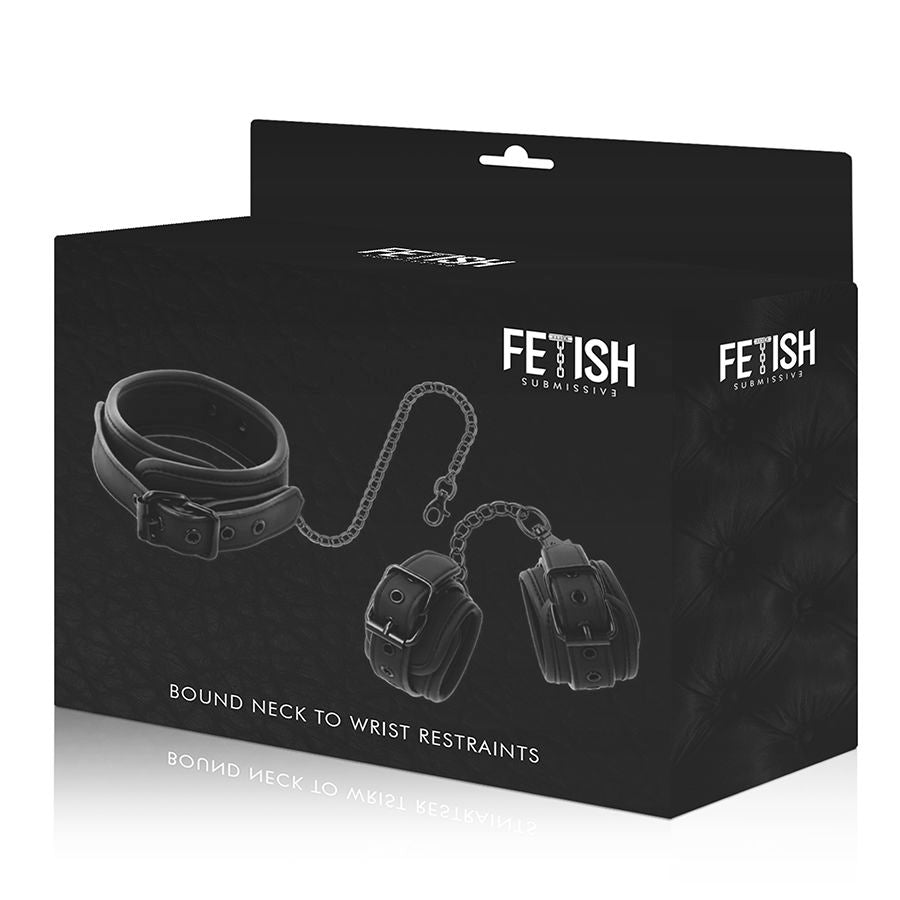 FETISH SUBMISSIVE - COLLAR Y ESPOSAS DE CUERO VEGANO CON FORRO DE NOPRENE