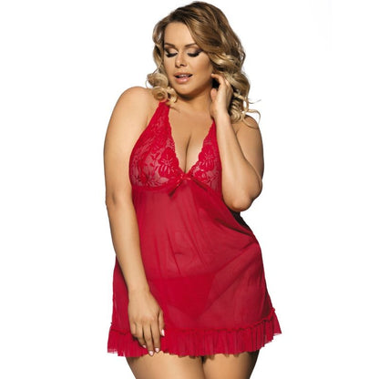 SUBBLIME - BABYDOLL ROJO QUEEN PLUS MOTIVOS FLORALES EN SENOS