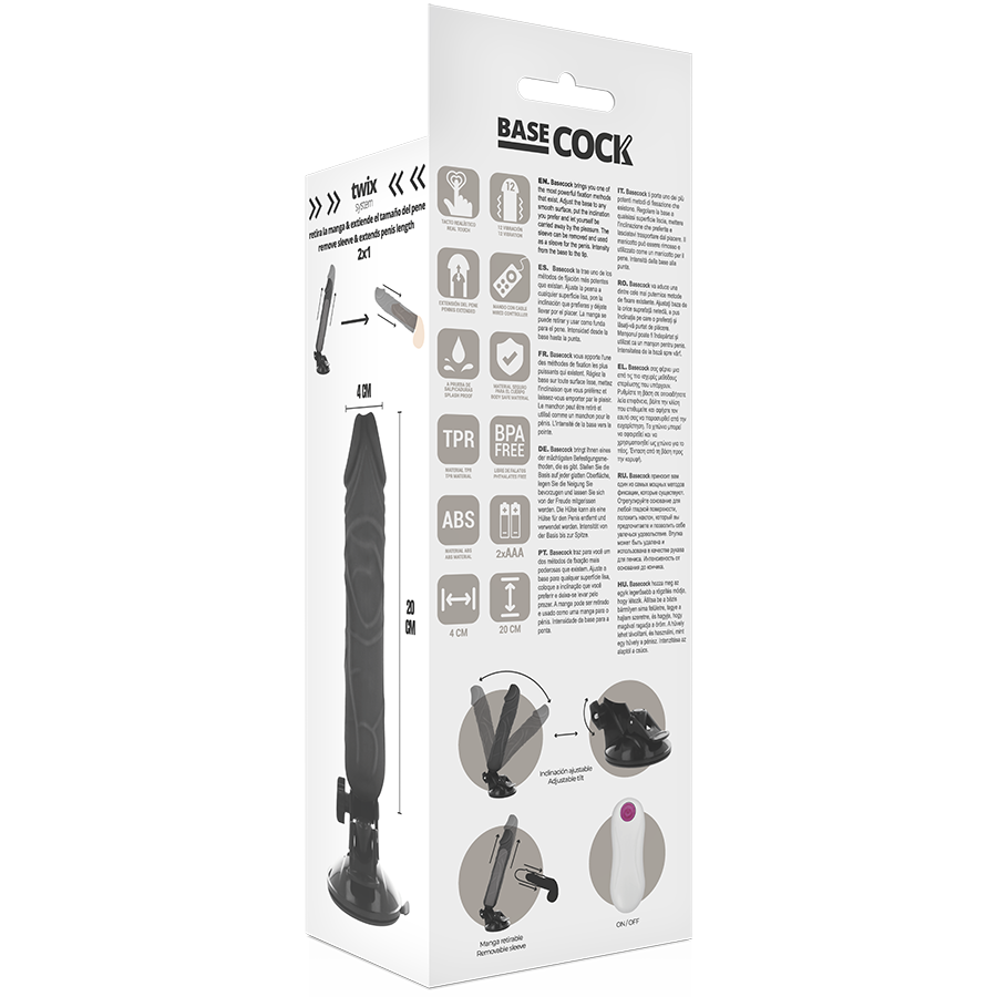 BASECOCK - VIBRADOR REALISTA CONTROL REMOTO CARNE 20 CM -O- 4 CM