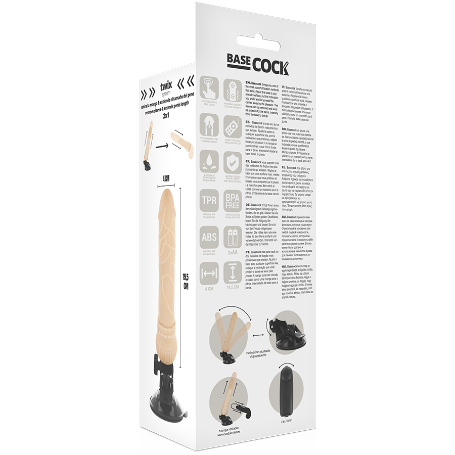 BASECOCK - VIBRADOR REALISTA CONTROL REMOTO CARNE 19,5 CM -O- 4 CM