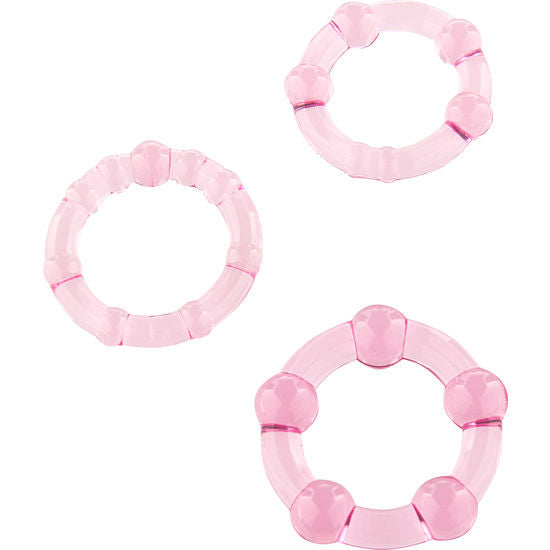 SIETE CREACIONES - SET DE TRES ANILLOS PARA EL PENE DE COLOR ROSA