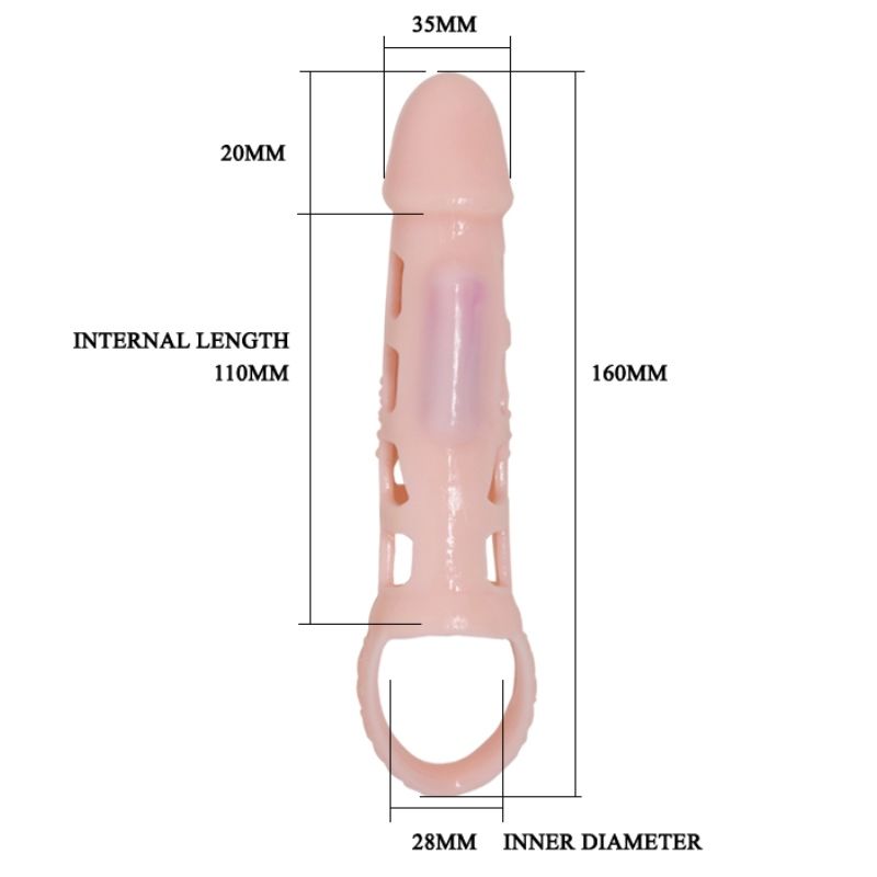 BAILE - PENIS EXTENDER COVER WITH VIBRATION AND NATURAL STRAP 13.5 CM