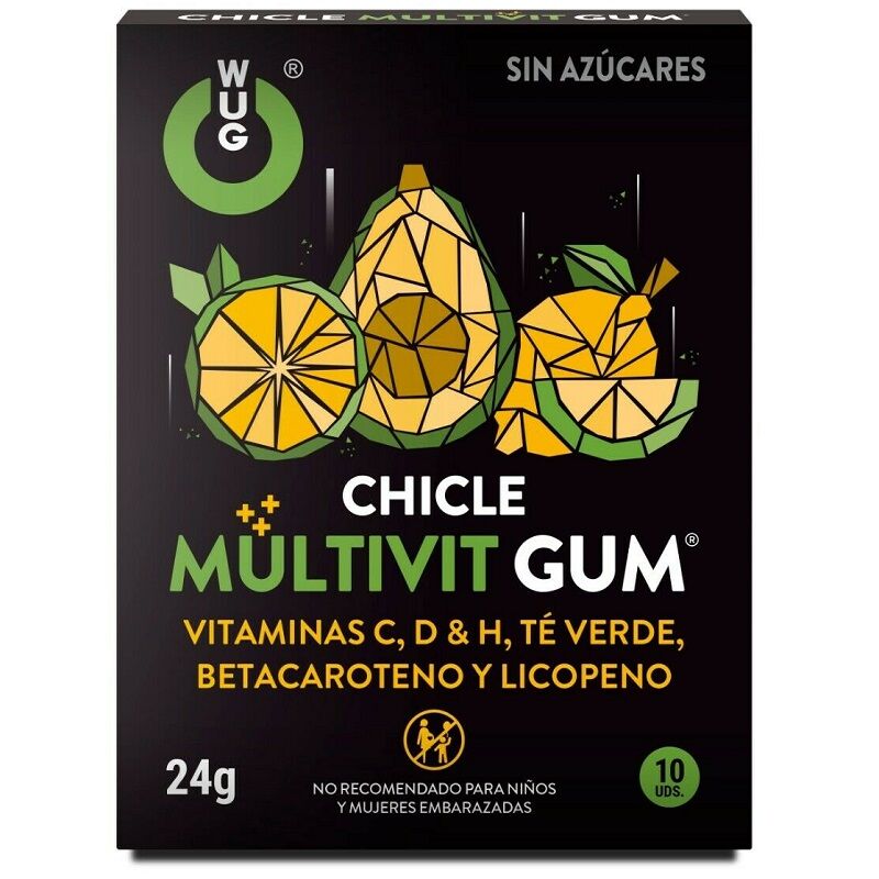 WUG GUM - MULTIVIT VITAMINA C, H, D, BETA-CAROTENO, LICOPENO Y TÉ VERDE 10 UNIDADES