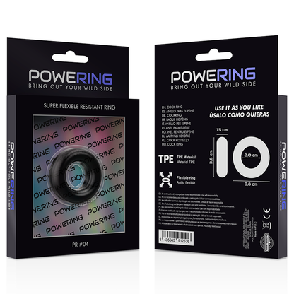 POWERING - ANILLO PARA EL PENE SUPER FLEXIBLE Y RESISTENTE 3.8CM PR04 NEGRO