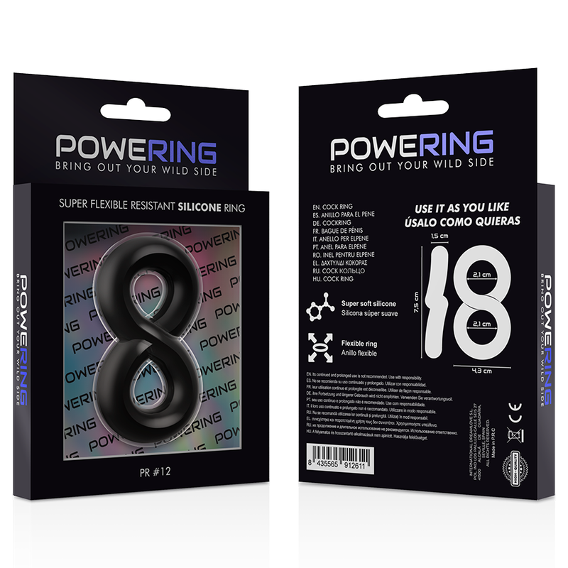 POWERING - ANILLO PARA PENE Y TESTÍCULOS SUPER FLEXIBLE Y RESISTENTE PR12 NEGRO