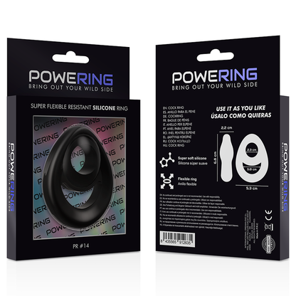 POWERING - ANILLO PARA PENE Y TESTÍCULOS SUPER FLEXIBLE Y RESISTENTE PR14 NEGRO