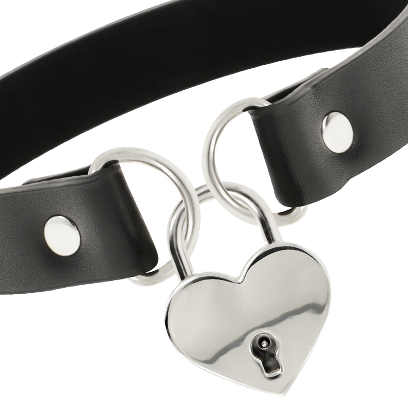 COQUETTE CHIC DESIRE - COLLAR DE CUERO VEGANO CON ACCESORIO DE CORAZÓN CON LLAVE