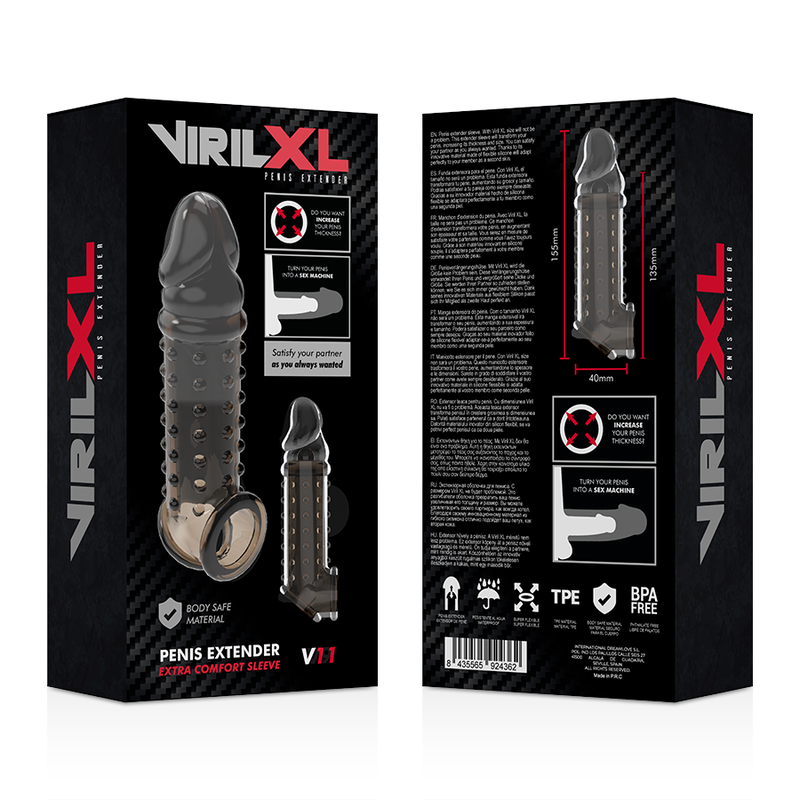 VIRILXL - EXTENSIÓN PARA PENE Y FUNDA V11 NEGRA