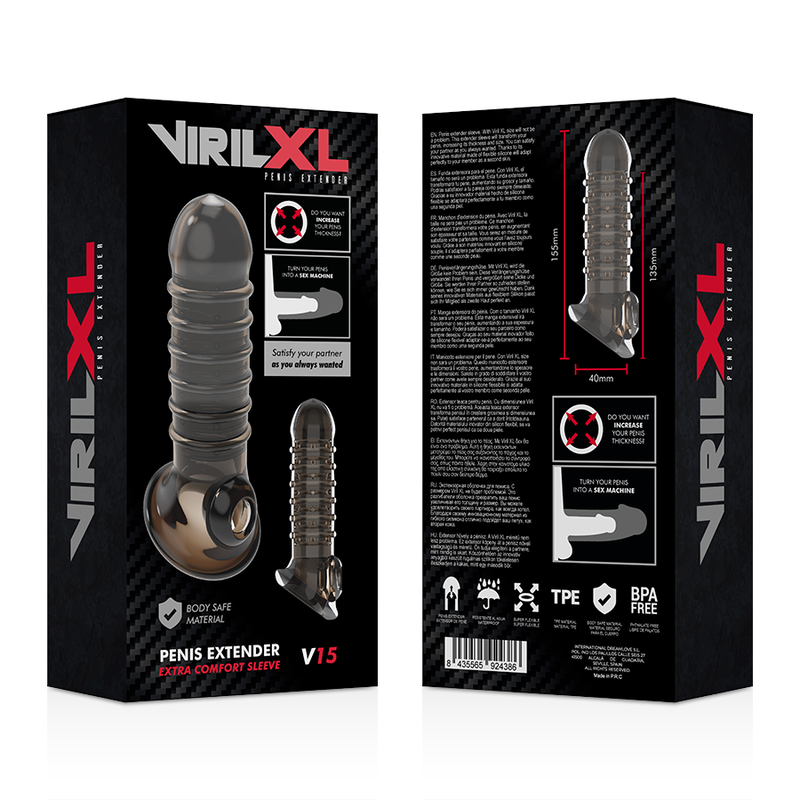 VIRILXL - EXTENSIÓN PARA PENE Y FUNDA V15 NEGRA